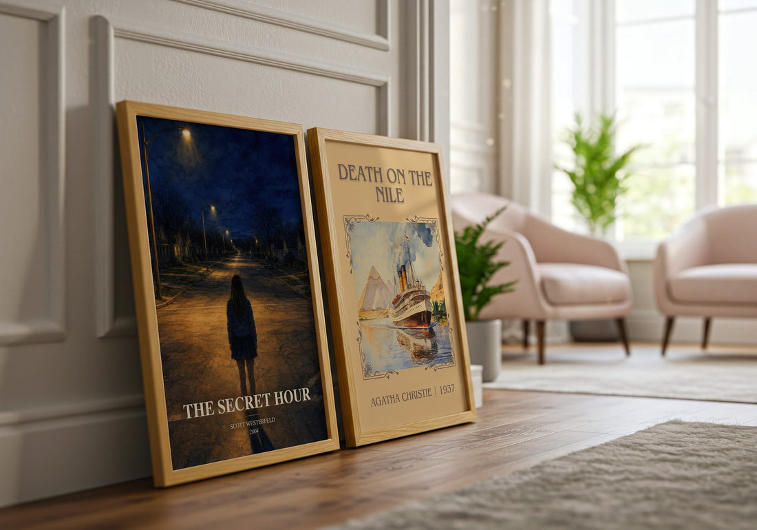 The Secret Hour watercolour print framed by window – literary home decor