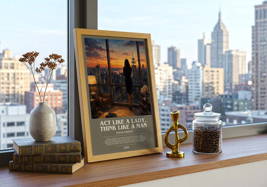Act Like a Lady, Think Like a Man bookish print framed by window – literary home decor