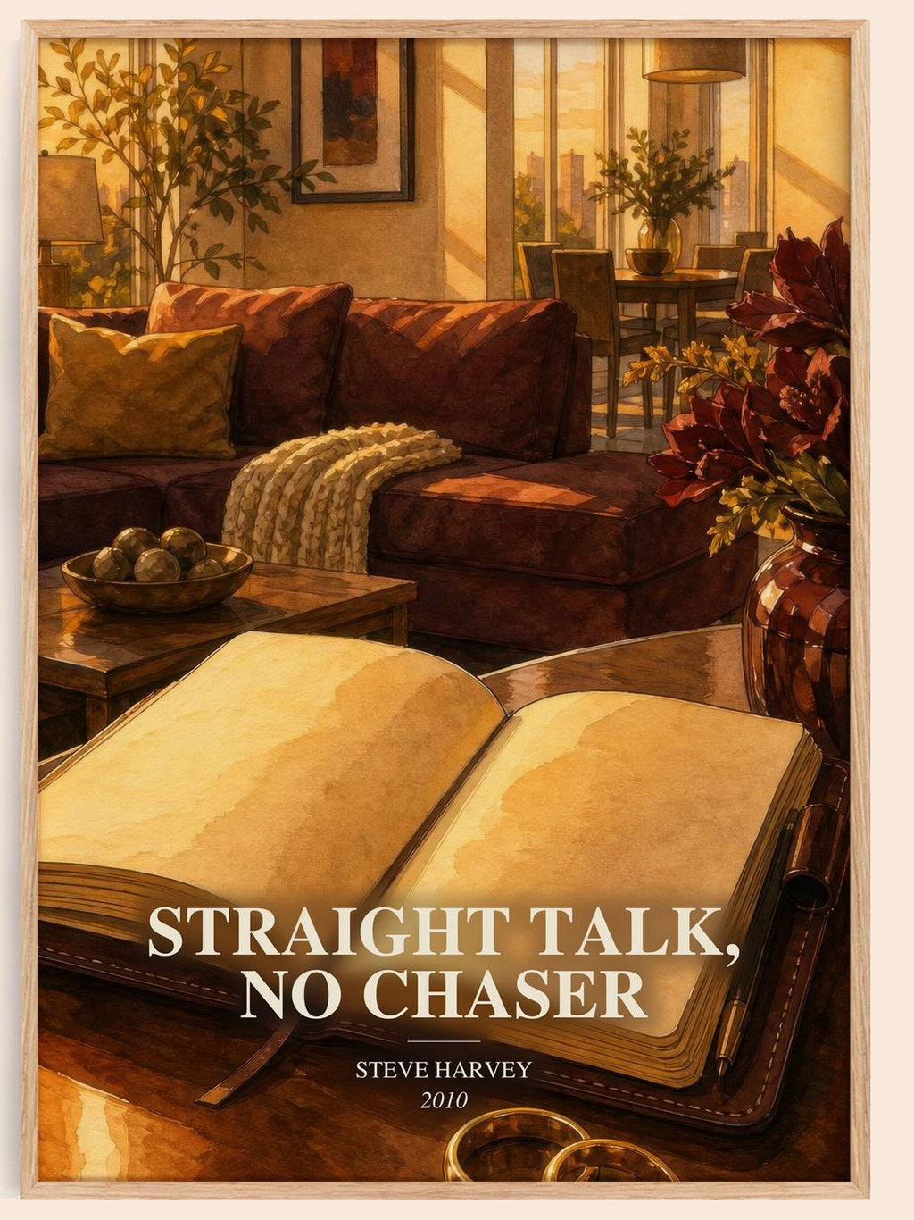 Straight Talk, No Chaser watercolour book poster by Steve Harvey – framed literary art print
