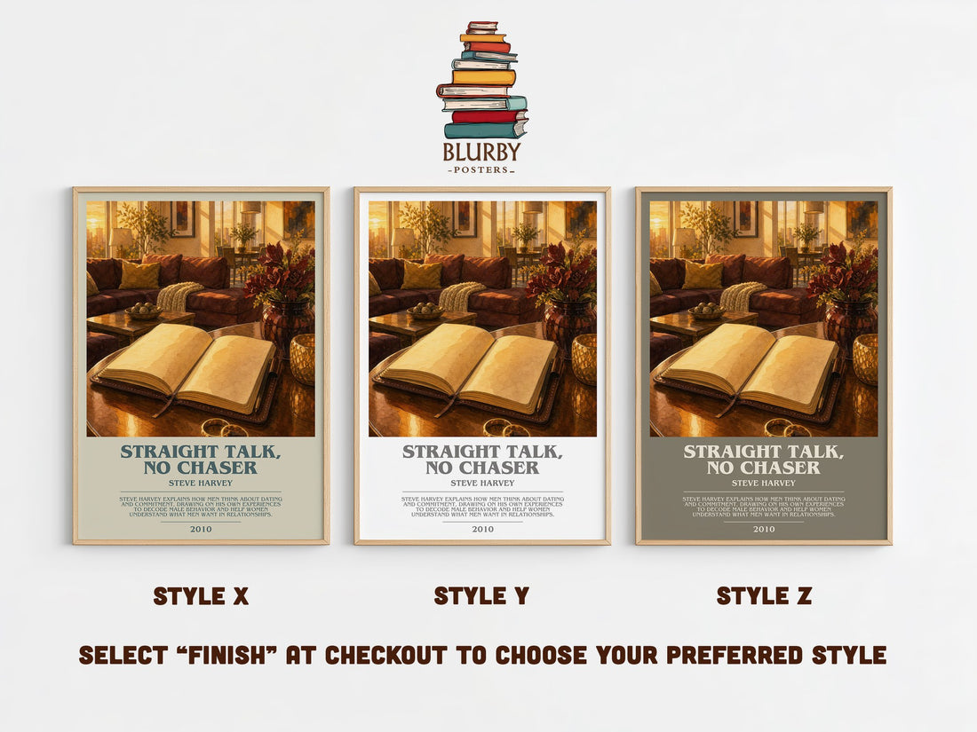 Straight Talk, No Chaser bookish print in frame leaning in hallway – non fiction wall art (mockup)