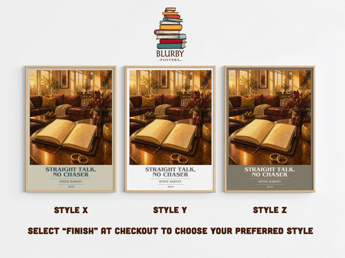 Straight Talk, No Chaser book cover print in frame leaning in hallway – non fiction wall art (mockup)