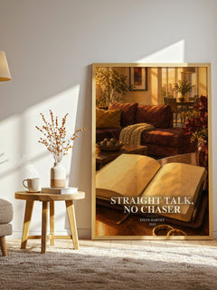 Straight Talk, No Chaser watercolour print in frame leaning in hallway – non fiction wall art