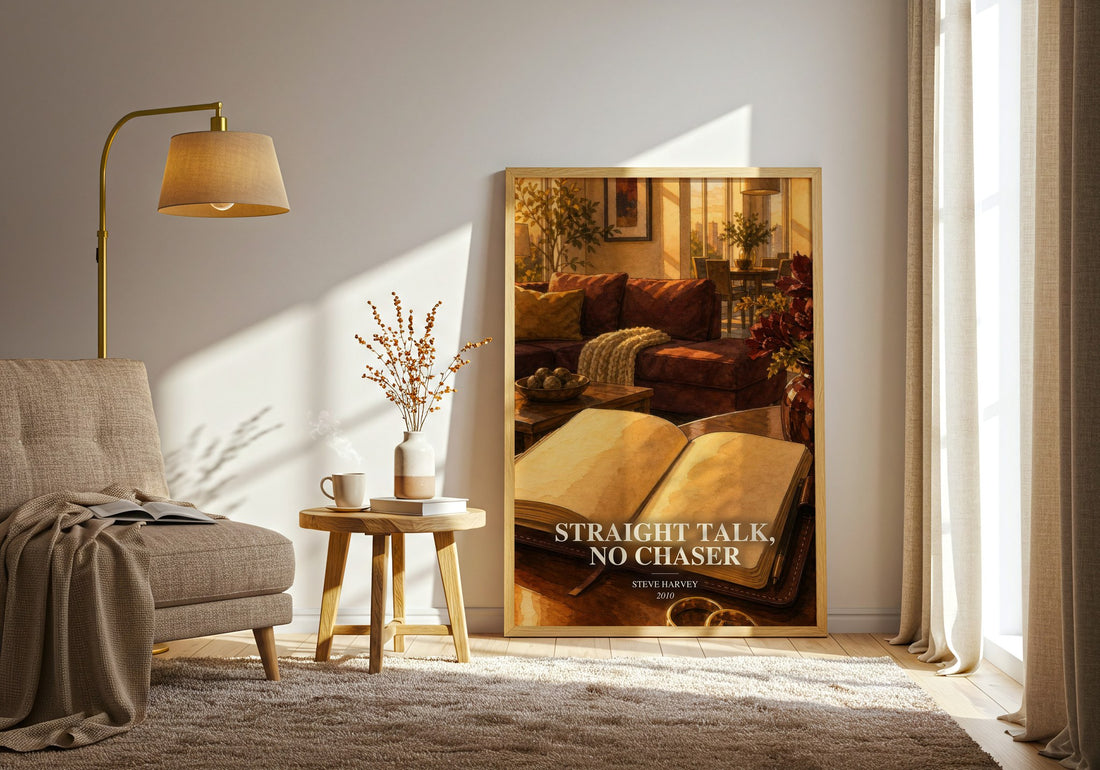 Straight Talk, No Chaser watercolour print in frame leaning in hallway – non fiction wall art