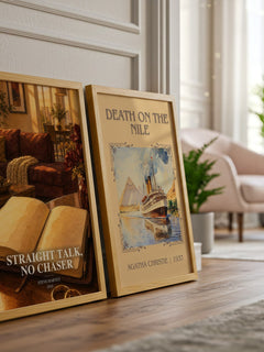 Straight Talk, No Chaser watercolour print framed by window – literary home decor