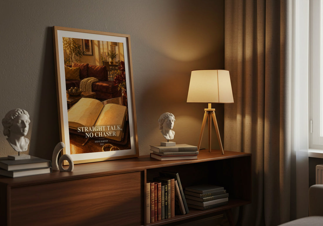 Straight Talk, No Chaser watercolour print on bookshelf – Steve Harvey fan gift