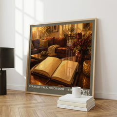 Straight Talk, No Chaser literary print framed by window – literary home decor