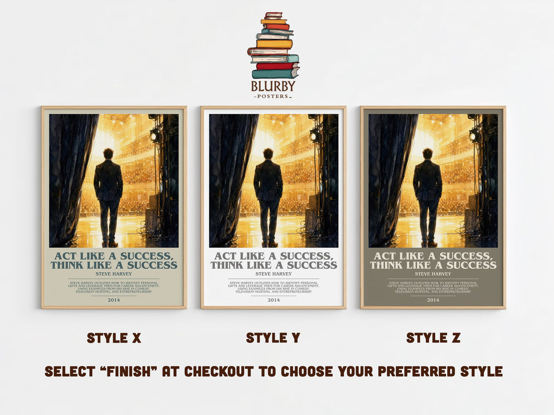 Act Like a Success, Think Like a Success bookish print in frame leaning in hallway – non fiction wall art (mockup)