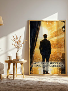 Act Like a Success, Think Like a Success watercolour print in frame leaning in hallway – non fiction wall art