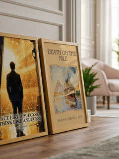 Act Like a Success, Think Like a Success watercolour print framed by window – literary home decor