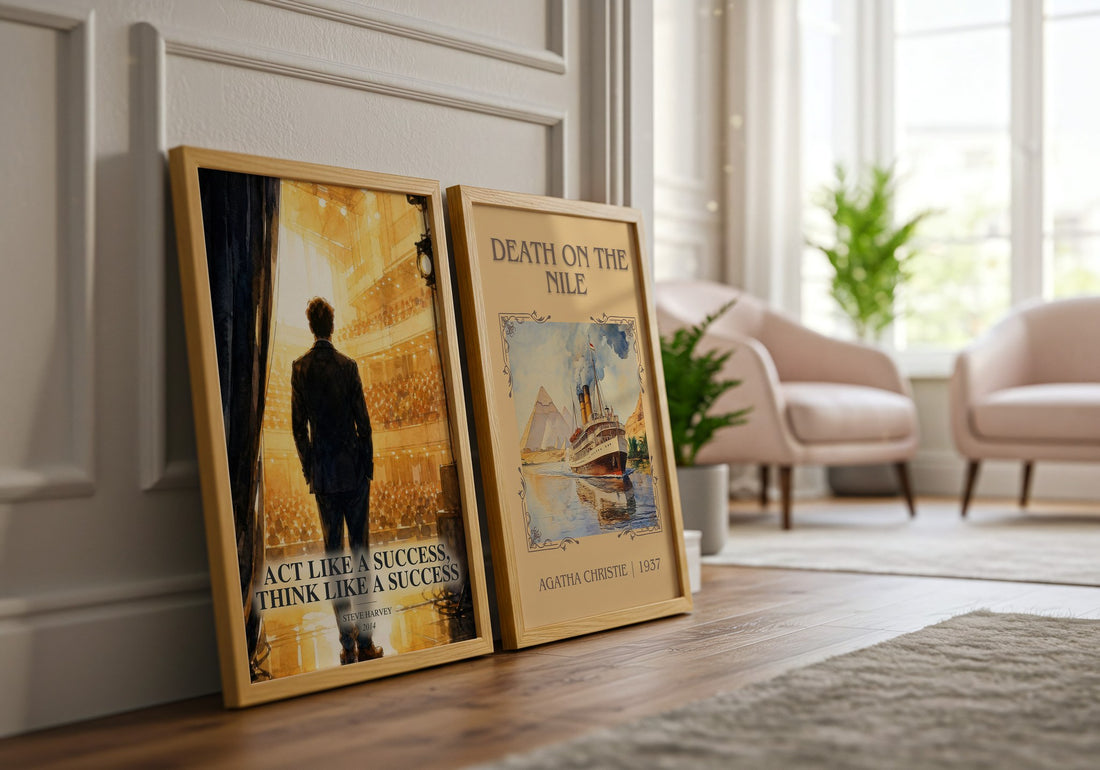 Act Like a Success, Think Like a Success watercolour print framed by window – literary home decor