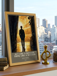 Act Like a Success, Think Like a Success book cover print framed by window – literary home decor