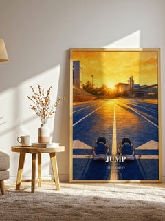 Jump watercolour print in frame leaning in hallway – __new__:self help wall art