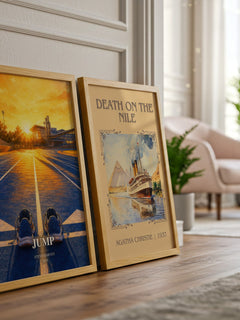 Jump watercolour print framed by window – literary home decor