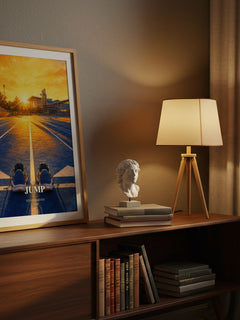 Jump watercolour print on bookshelf – Steve Harvey fan gift