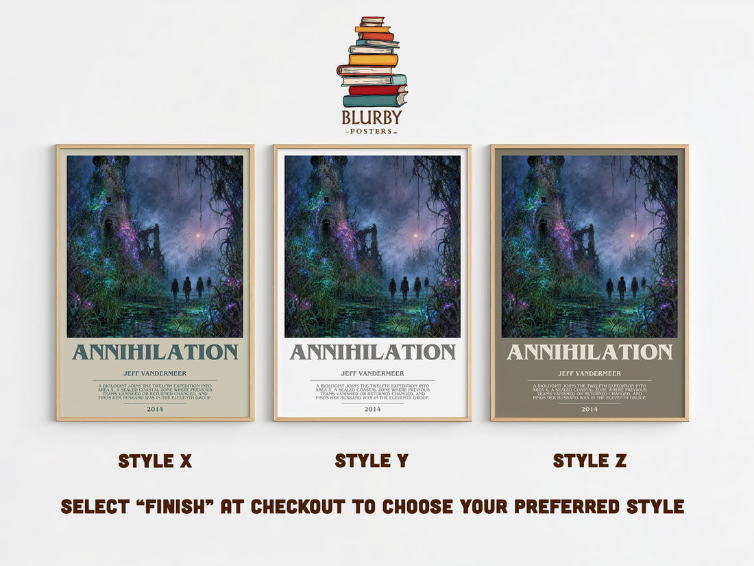 Annihilation bookish print in frame leaning in hallway – sci fi wall art (mockup)