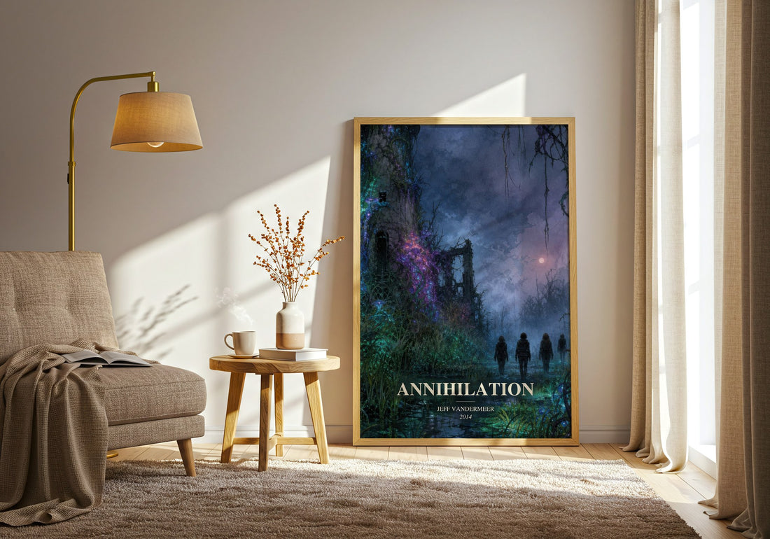 Annihilation watercolour print in frame leaning in hallway – sci fi wall art