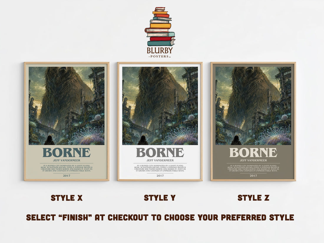 Borne bookish print in frame leaning in hallway – sci fi wall art (mockup)