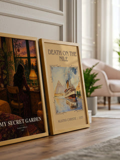 My Secret Garden watercolour print framed by window – literary home decor