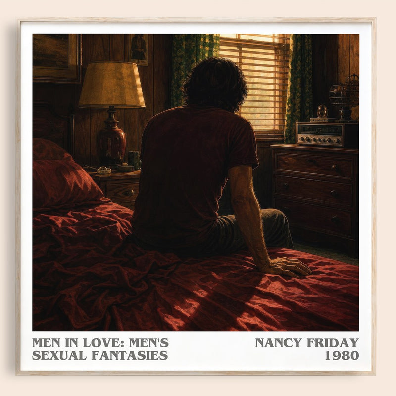Men in Love: Men's Sexual Fantasies literary book poster by Nancy Friday – framed literary art print