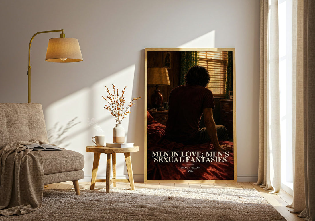 Men in Love: Men's Sexual Fantasies watercolour print in frame leaning in hallway – non fiction wall art