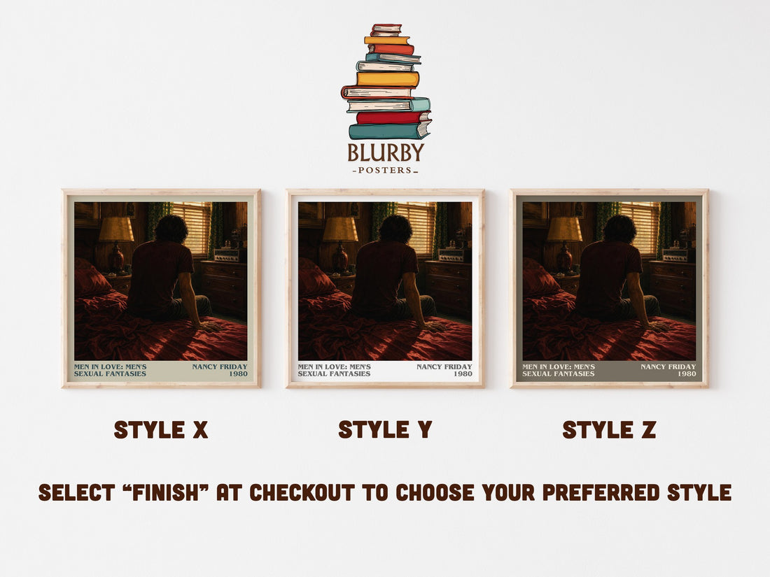 Men in Love: Men's Sexual Fantasies literary print in frame leaning in hallway – non fiction wall art (mockup)