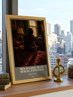 Men in Love: Men's Sexual Fantasies book cover print framed by window – literary home decor