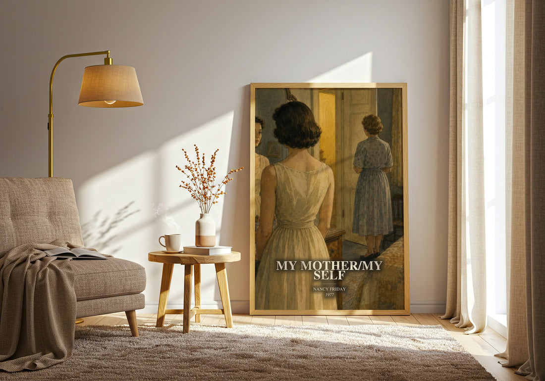 My Mother/My self watercolour print in frame leaning in hallway – non fiction wall art