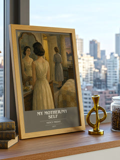 My Mother/My self book cover print framed by window – literary home decor