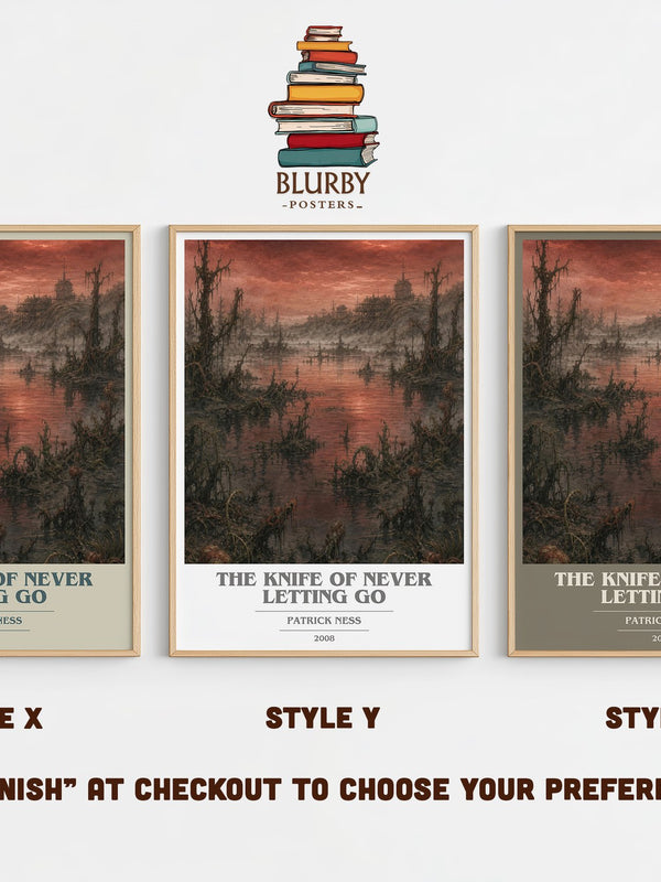 The Knife of Never Letting Go book cover print in frame leaning in hallway – dystopian wall art