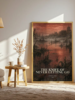 The Knife of Never Letting Go watercolour print in frame leaning in hallway – dystopian wall art