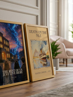 The rest of us just live here watercolour print framed by window – literary home decor