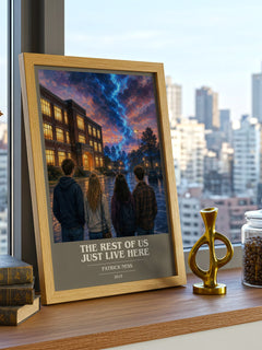 The rest of us just live here book cover print framed by window – literary home decor