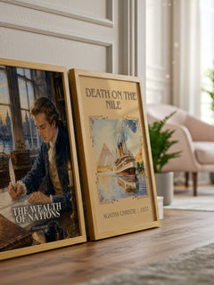 The Wealth of Nations watercolour print framed by window – literary home decor