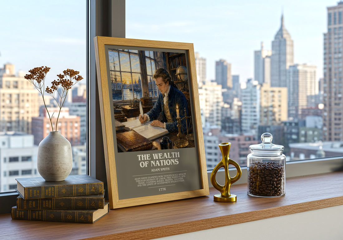 The Wealth of Nations bookish print framed by window – literary home decor