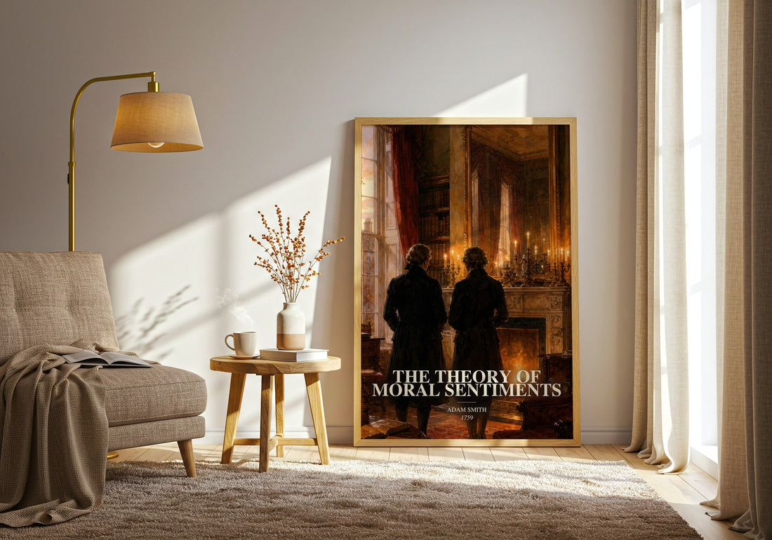 The theory of moral sentiments watercolour print in frame leaning in hallway – philosophy wall art