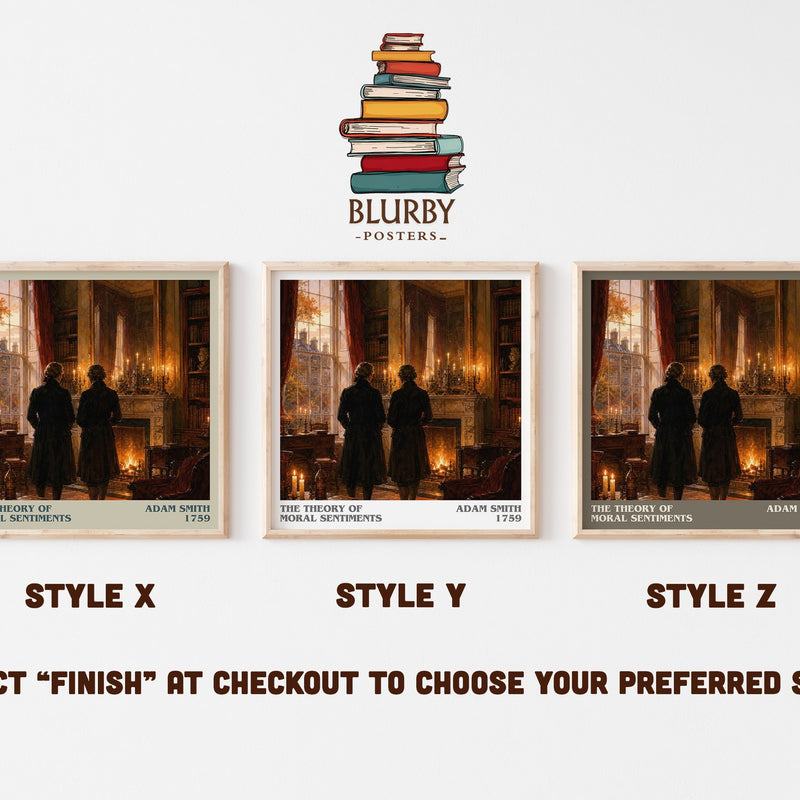 The theory of moral sentiments literary print in frame leaning in hallway – philosophy wall art