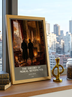 The theory of moral sentiments book cover print framed by window – literary home decor