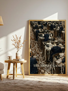 The money game watercolour print in frame leaning in hallway – non fiction wall art