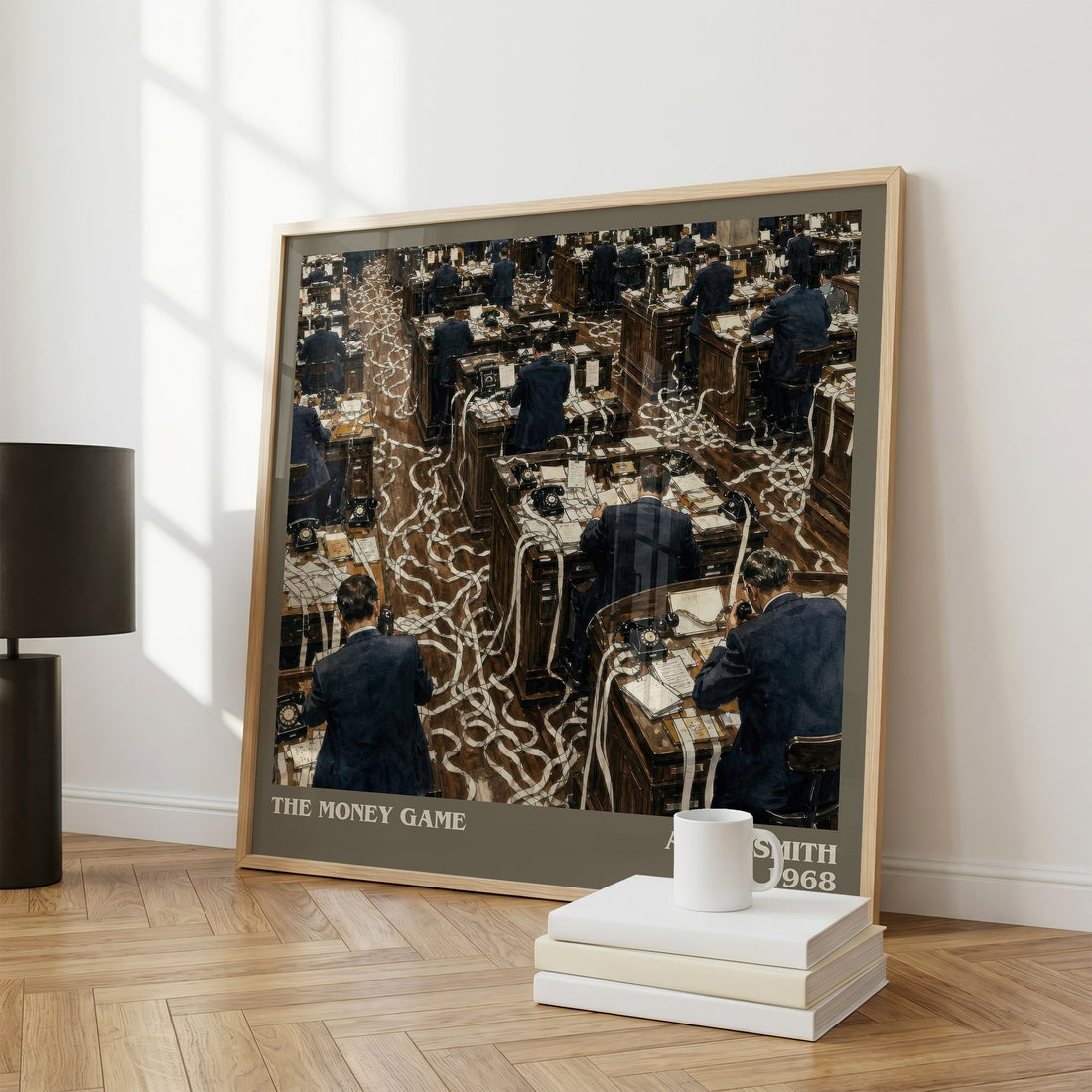 The money game literary print framed by window – literary home decor
