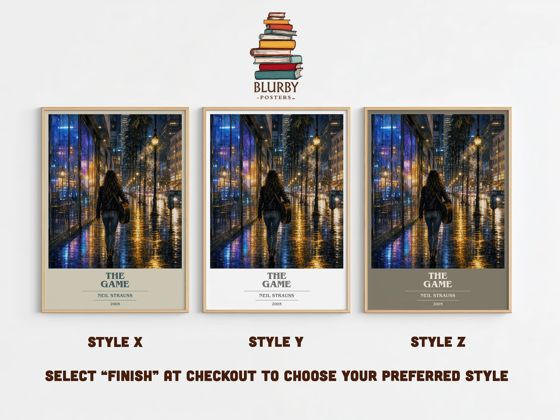 The Game book cover print in frame leaning in hallway – memoir wall art (mockup)