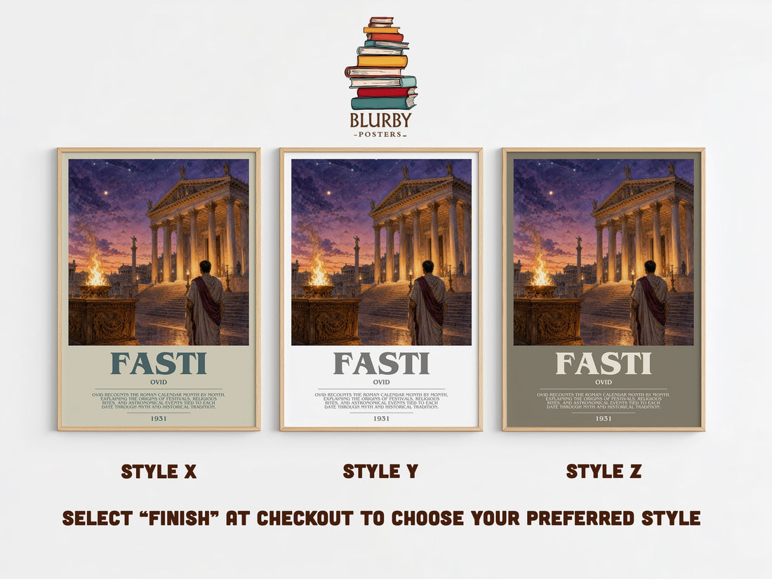 Fasti bookish print in frame leaning in hallway – poetry wall art (mockup)