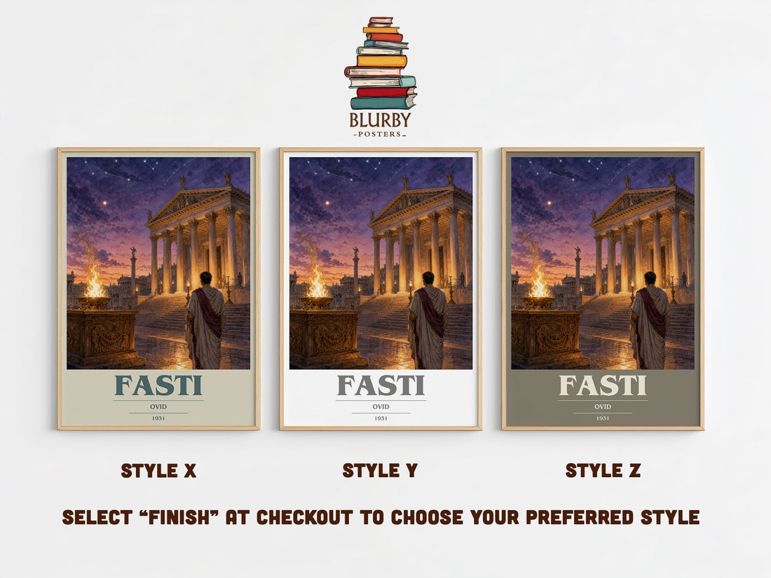 Fasti book cover print in frame leaning in hallway – poetry wall art (mockup)