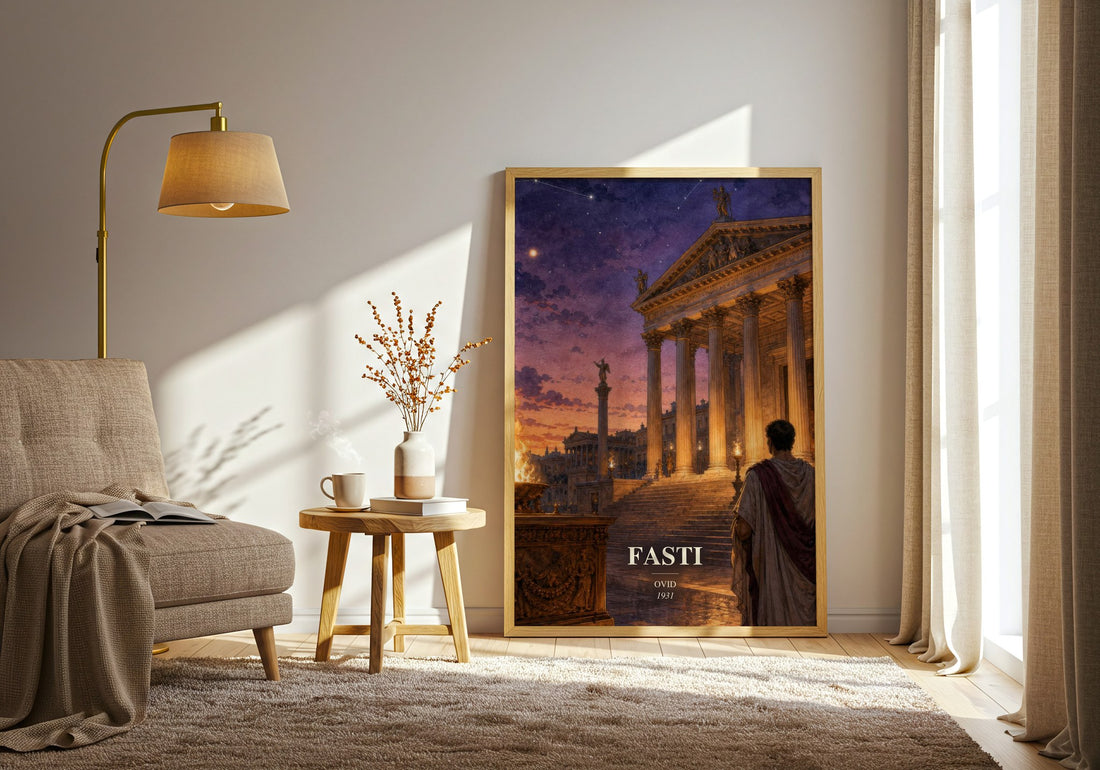 Fasti watercolour print in frame leaning in hallway – poetry wall art