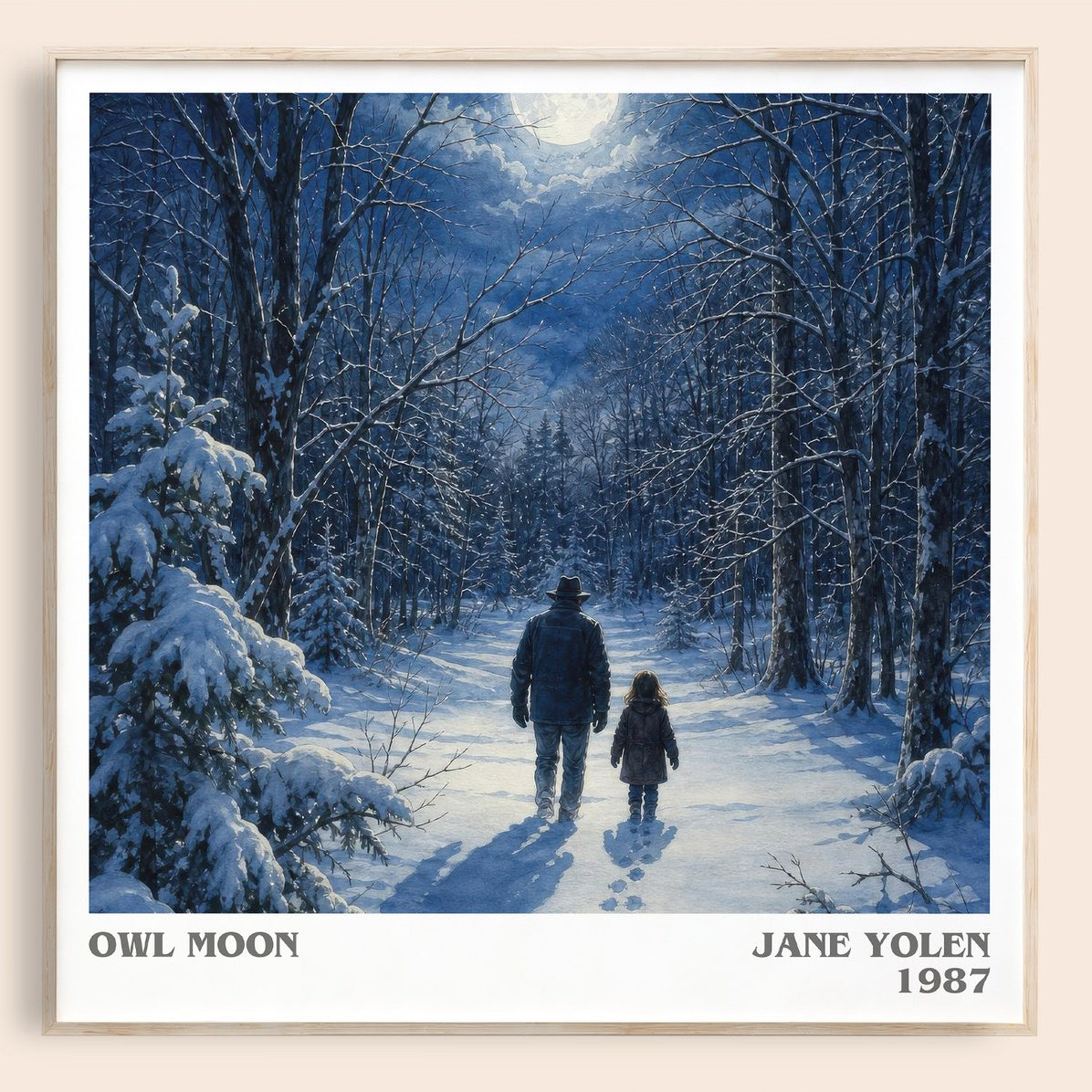 Owl Moon literary book poster by Jane Yolen – framed literary art print