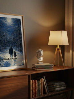 Owl Moon watercolour print on bookshelf – Jane Yolen fan gift
