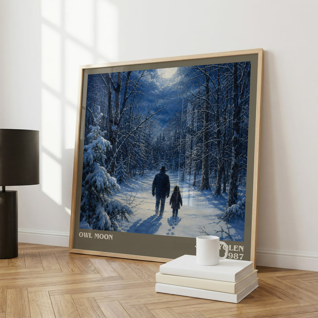 Owl Moon literary print framed by window – literary home decor