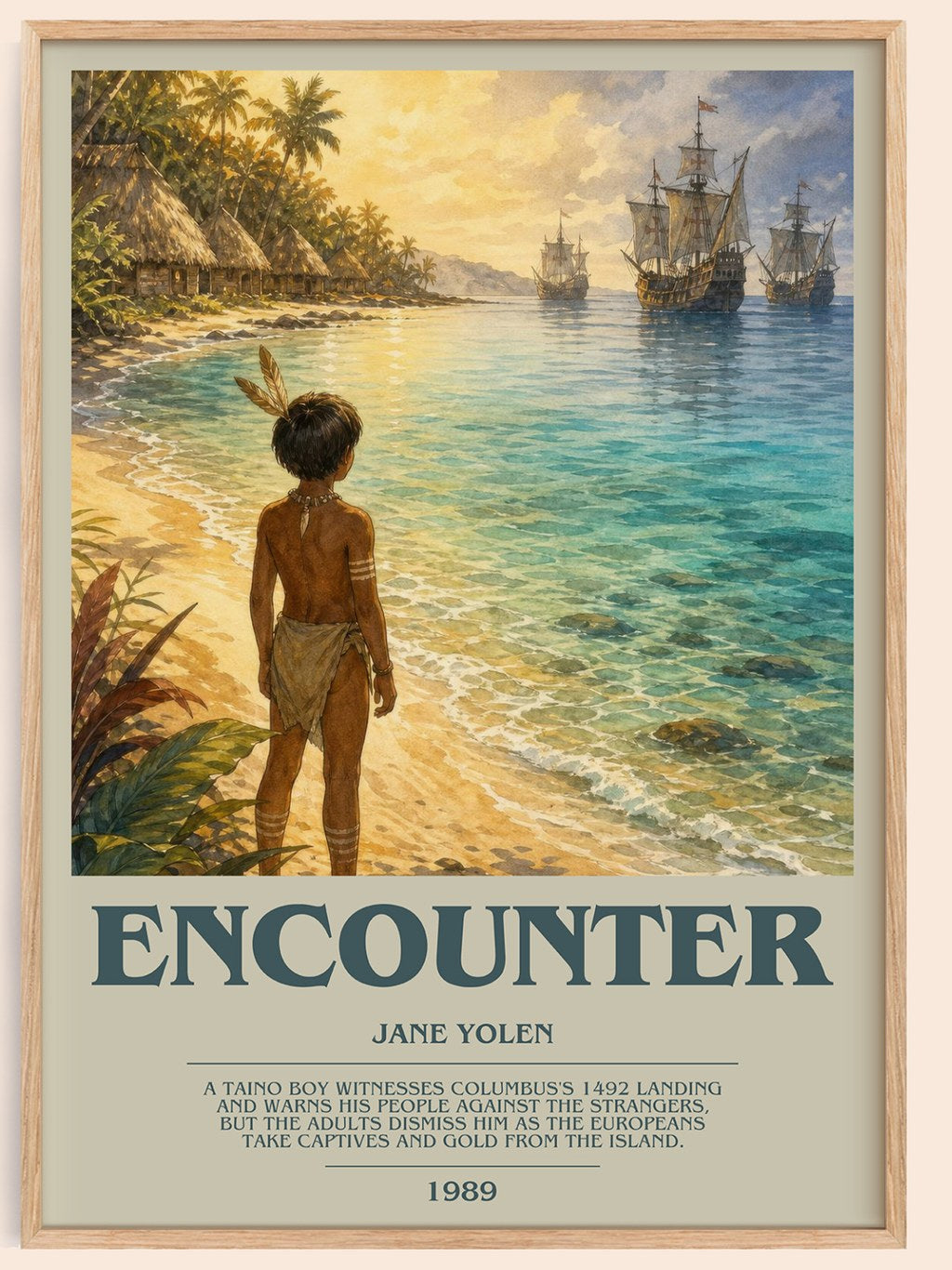 Encounter bookish book poster by Jane Yolen – framed literary art print