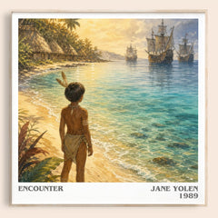 Encounter literary book poster by Jane Yolen – framed literary art print