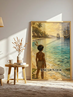 Encounter watercolour print in frame leaning in hallway – childrens wall art