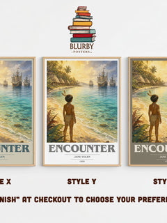 Encounter book cover print in frame leaning in hallway – childrens wall art